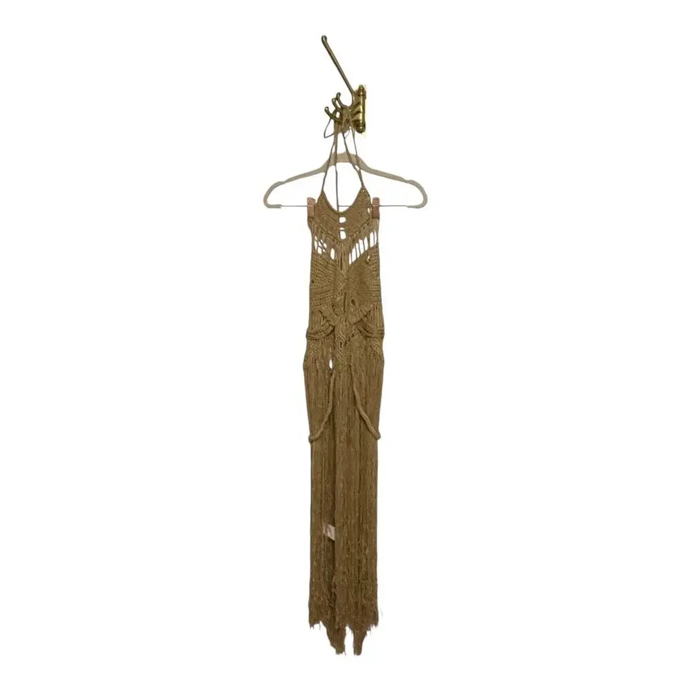 Mes Demoiselles Paris Mimi Crochet Dress Halter Goddess Fringe Beachy Party S